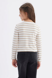 Polera de niña a rayas beige manga larga diseño liso sin estampa ideal para el día a día cómoda y versátil