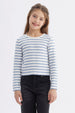 Polera niña rayas celeste manga larga diseño de rayas horizontales celeste y blanco prenda ajustada sin estampa lisa