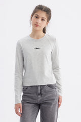 Polera Niña Costuras Gris Melange