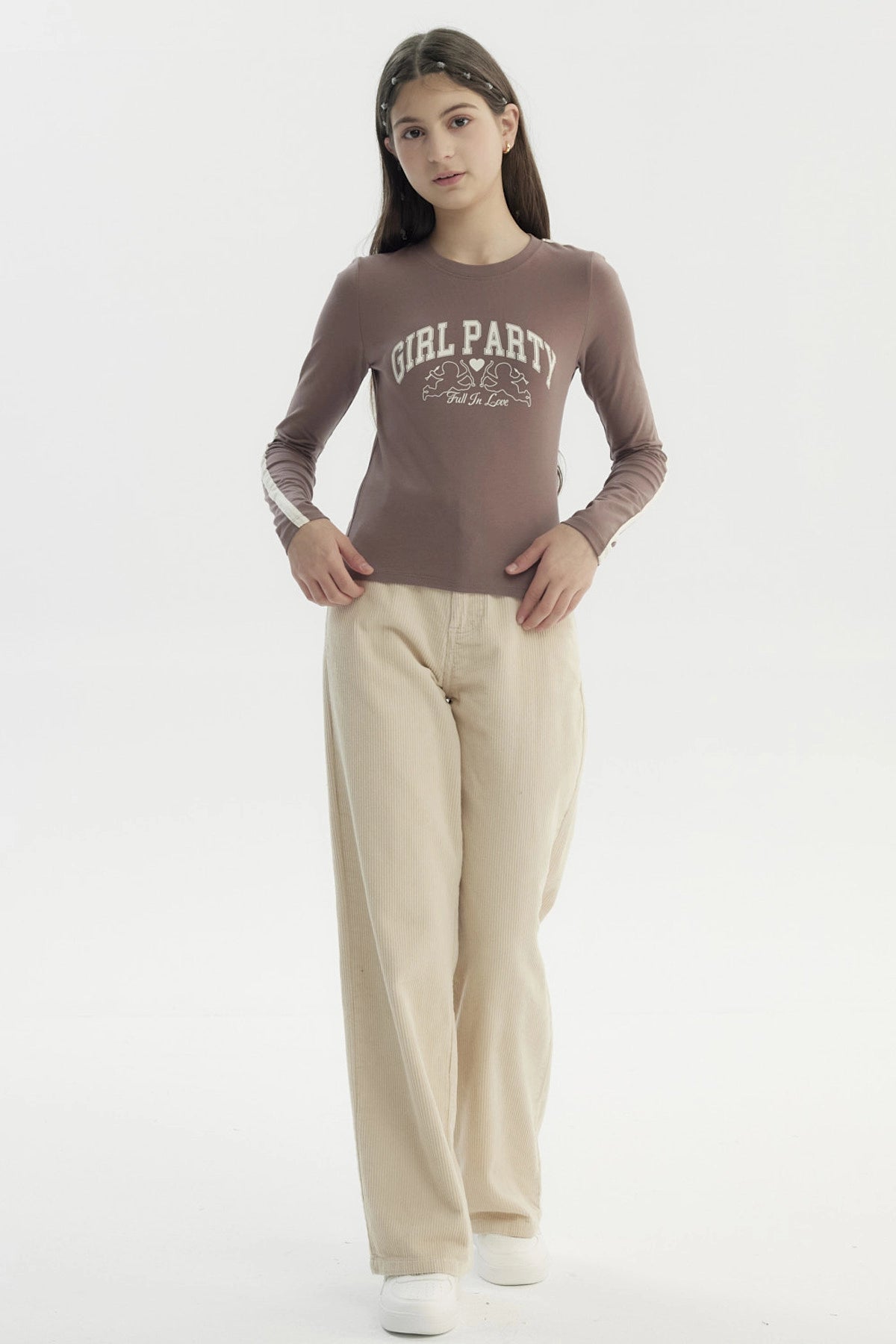 Polera Niña Slim Café Claro