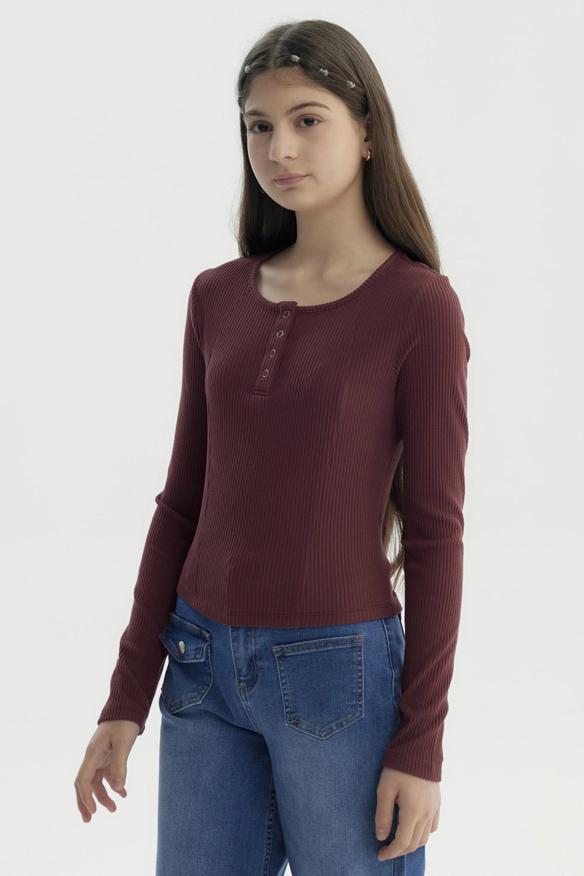 Polera Niña Slim Burdeo