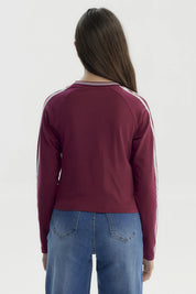 Polera niña slim roja con texto blanco New York City 1987 America al frente diseño casual y juvenil