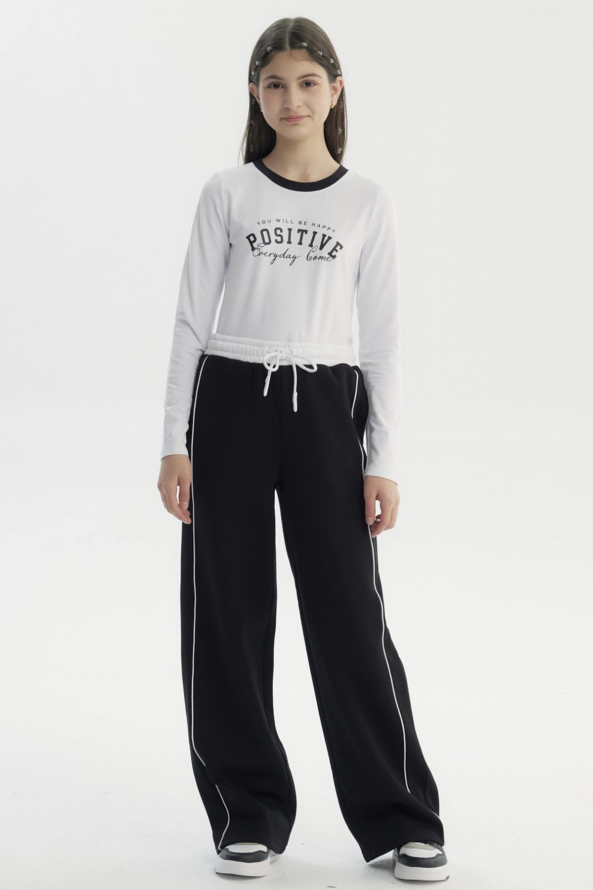 Pantalón Buzo Niña Wide Leg Negro