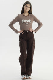 Pantalón Niña Wide Leg Café