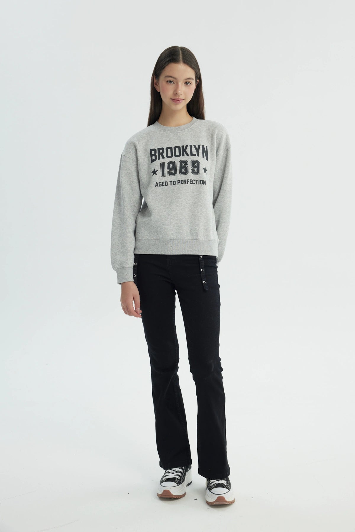 Polerón Niña Slim Gris Melange
