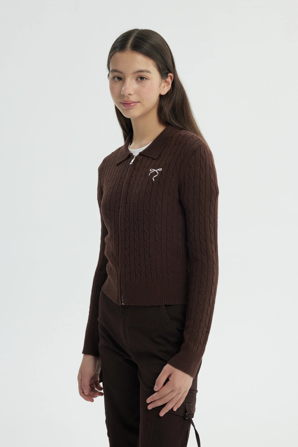 Sweater Niña Ajustado Café