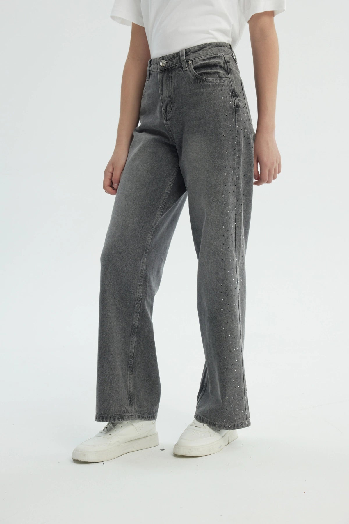 Jeans Niña Wide Leg Gris