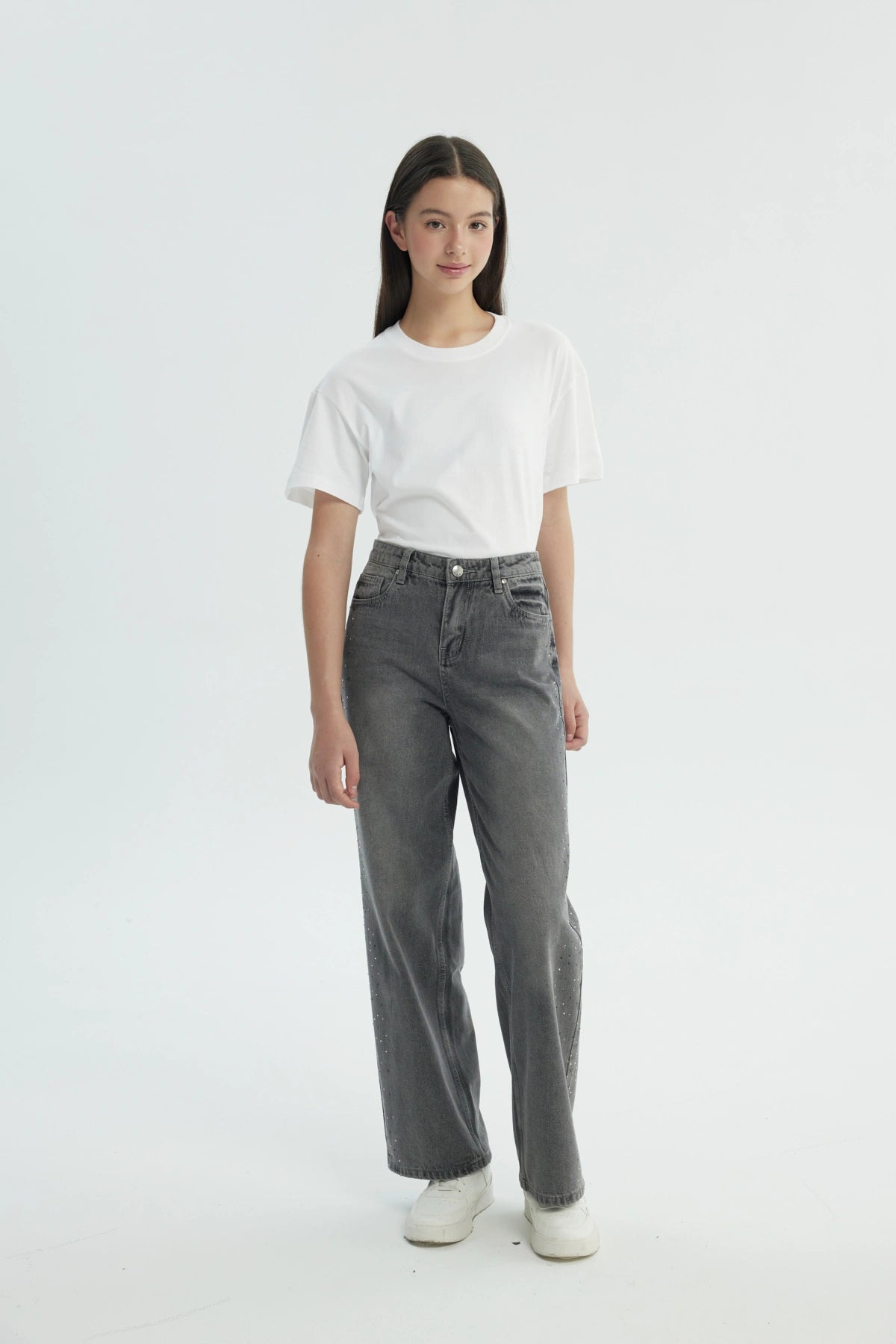 Jeans Niña Wide Leg Gris