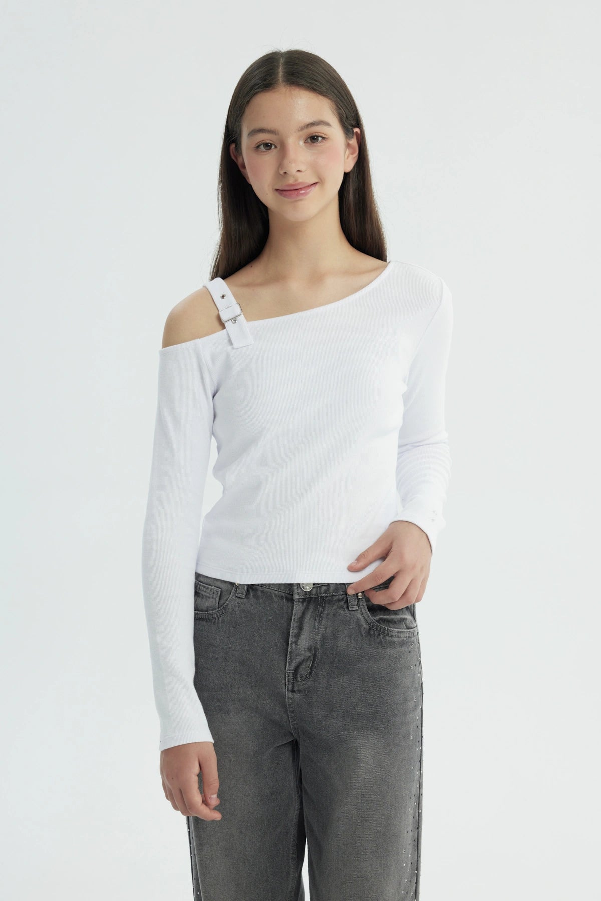 Polera Niña Hombro Descubierto Blanco
