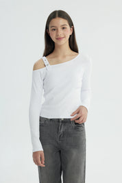 Polera Niña Hombro Descubierto Blanco