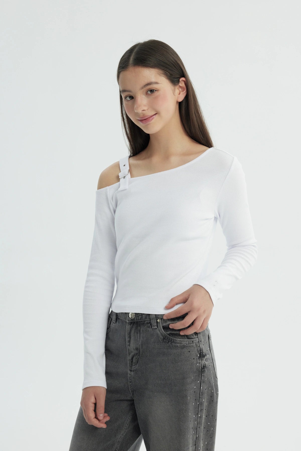 Polera Niña Hombro Descubierto Blanco