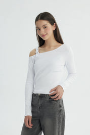 Polera Niña Hombro Descubierto Blanco