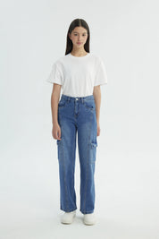 Jeans Niña Wide Leg Azul