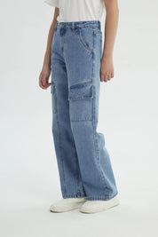 Jeans Niña Wide Leg Azul