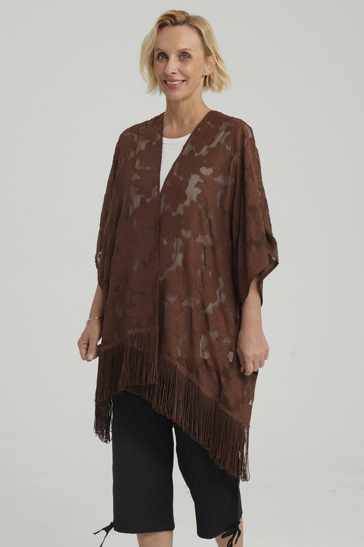 Blusa Mujer Tapado Con Flecos Café