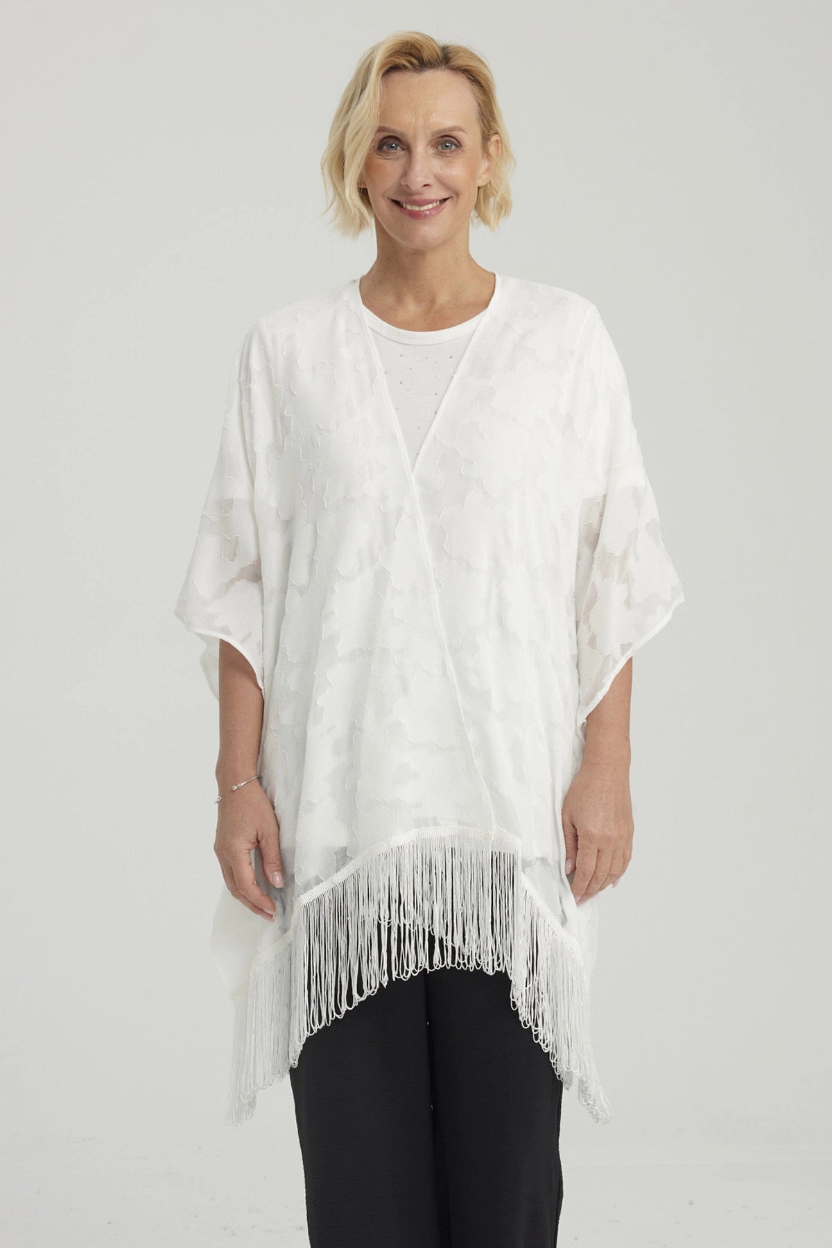 Blusa Mujer Tapado Con Flecos Crudo