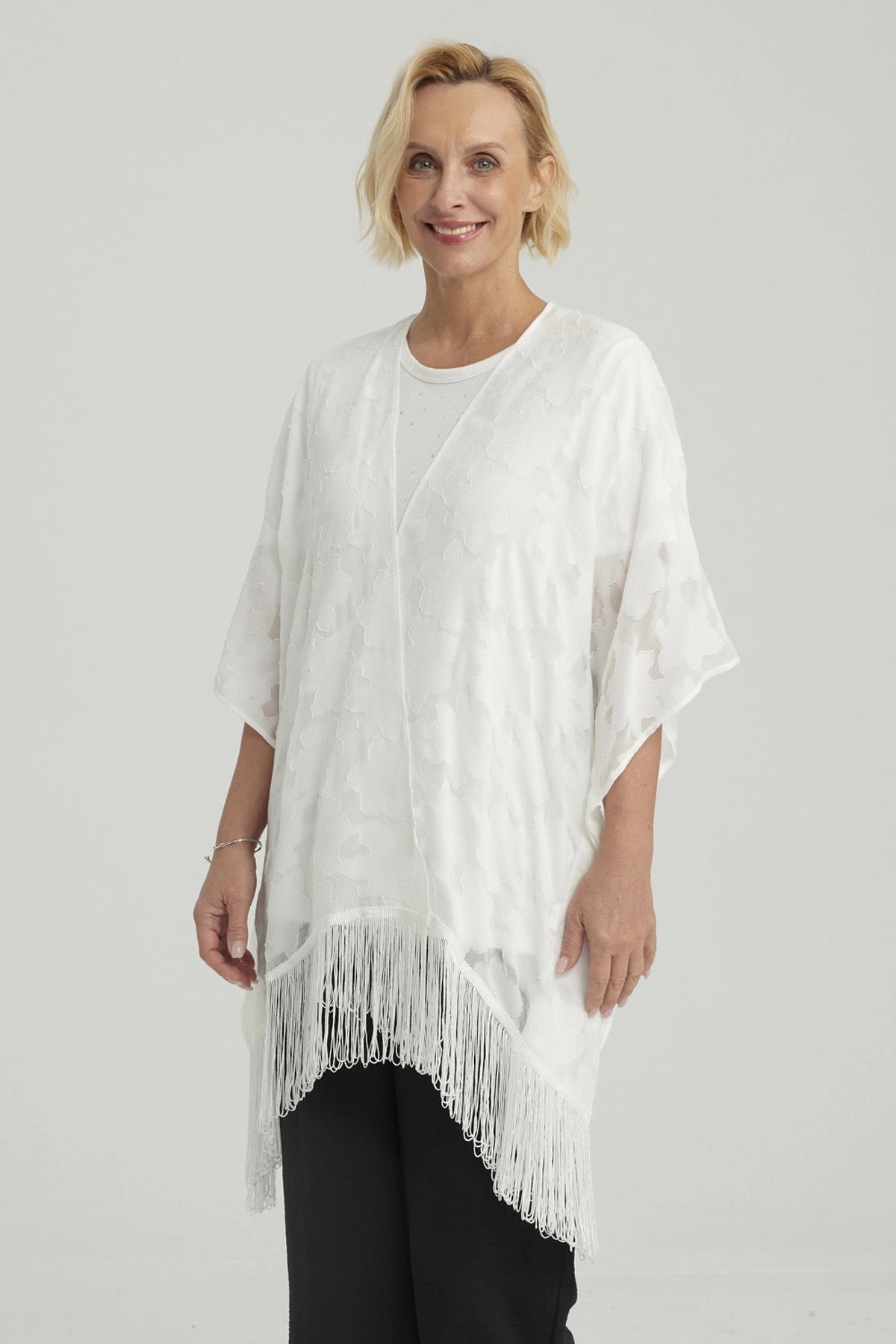 Blusa Mujer Tapado Con Flecos Crudo