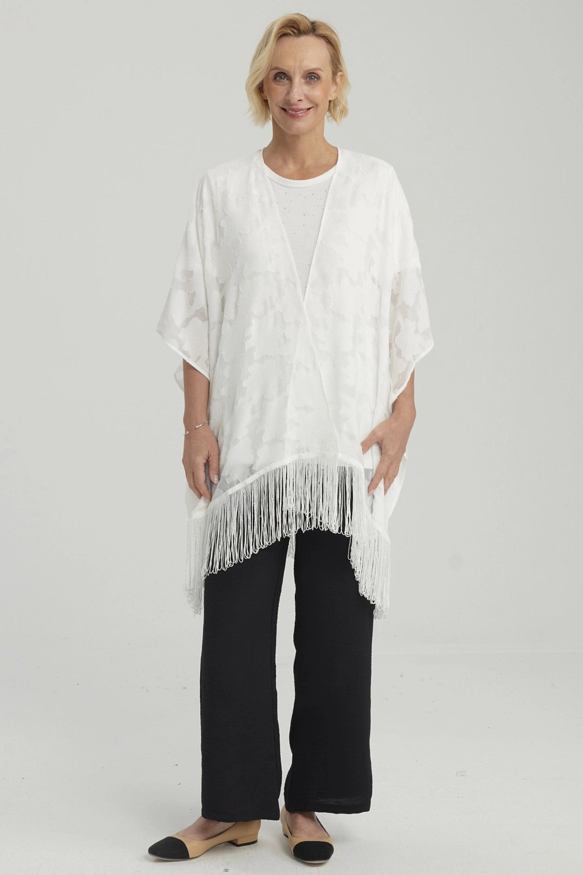 Blusa Mujer Tapado Con Flecos Crudo