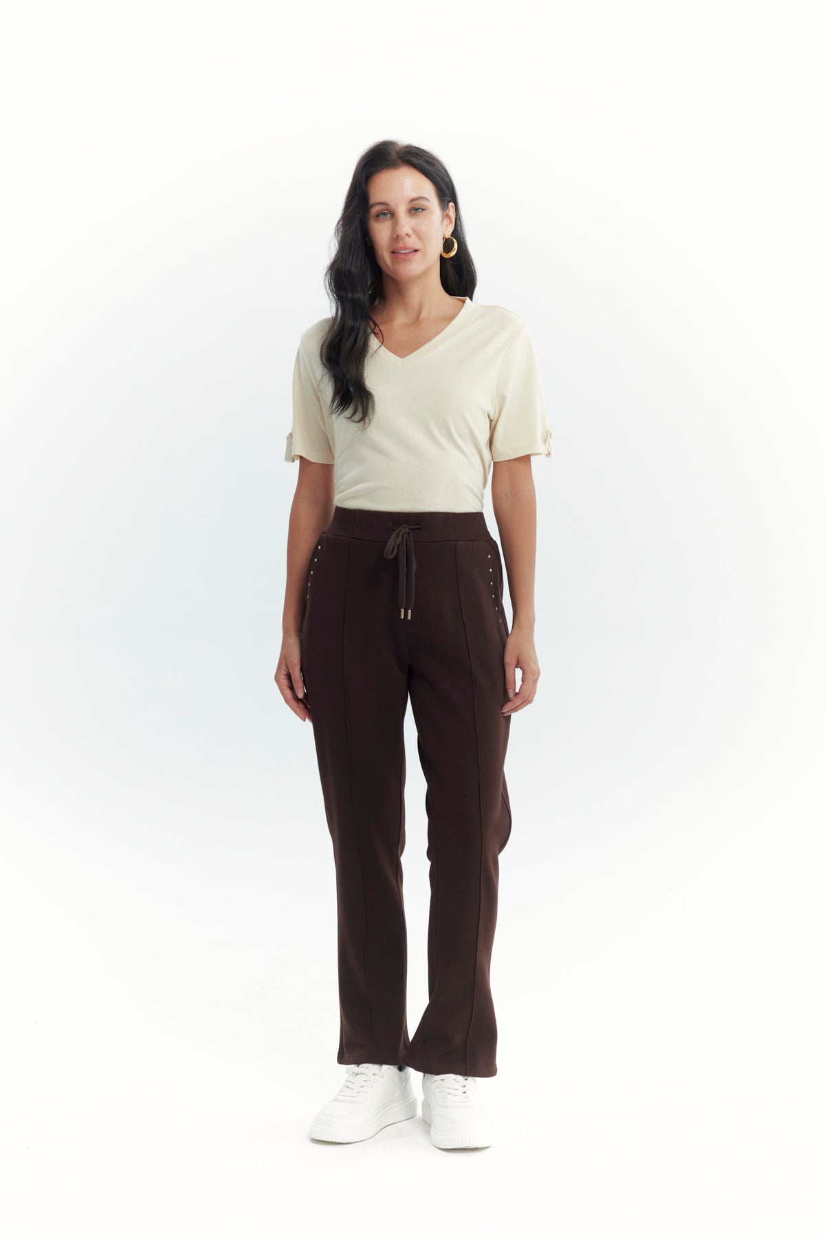 Pantalón Buzo Mujer Clásico Flare Café Oscuro