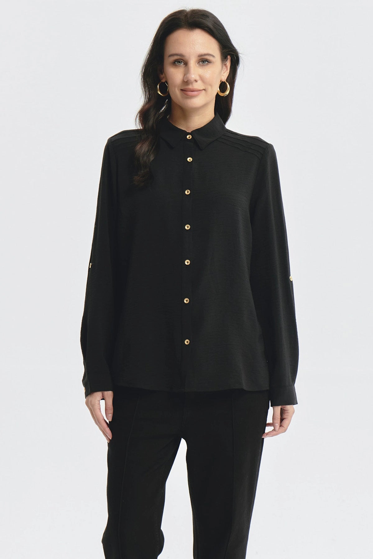 Blusa Mujer Roll Up Negro