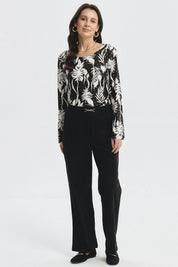 Pantalón Mujer Calce Recto Detalle Pretina Negro