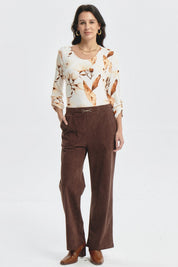 Pantalón Mujer Calce Recto Detalle Pretina Café