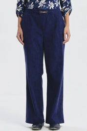 Pantalón Mujer Calce Recto Detalle Pretina Azul