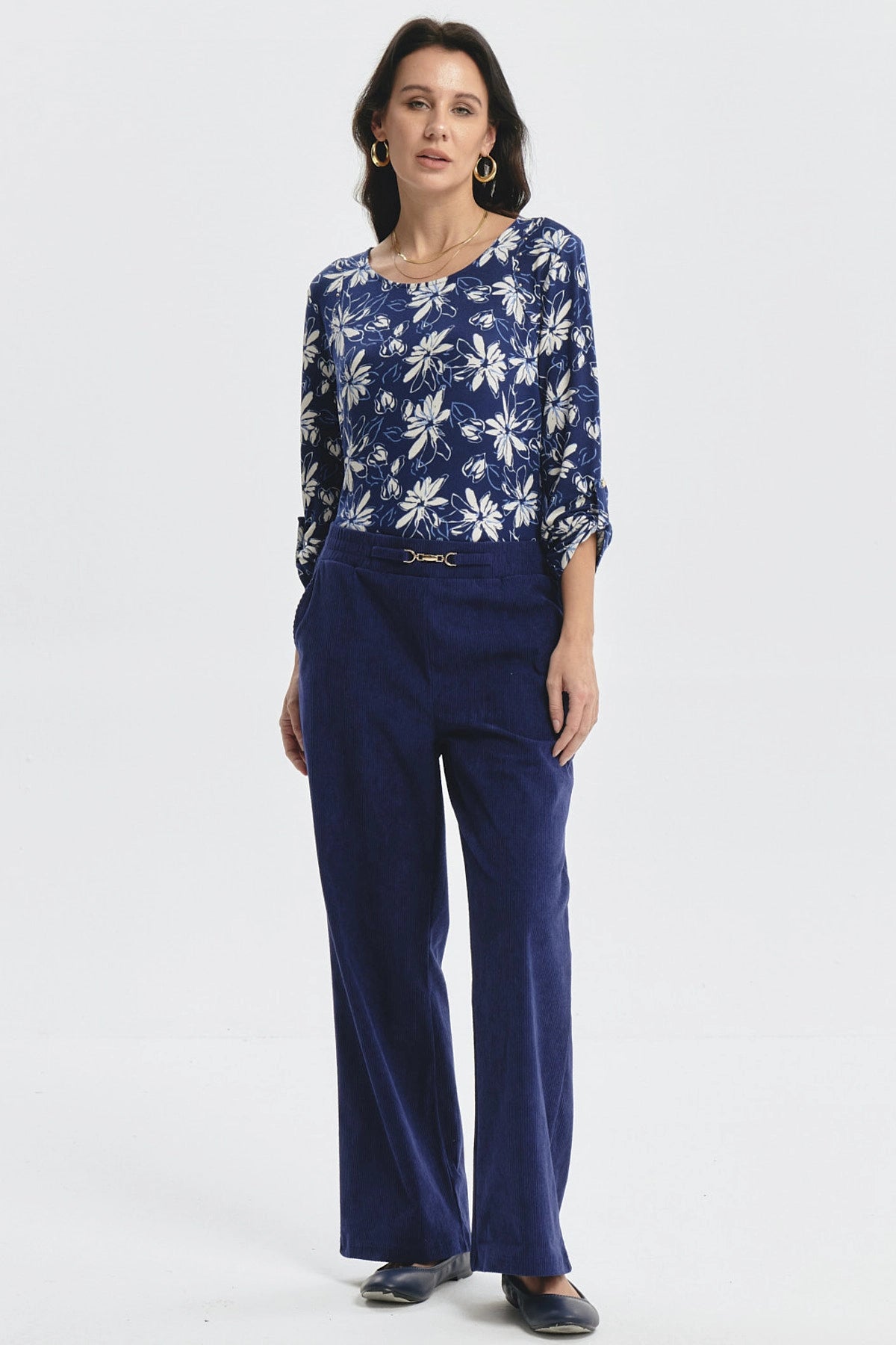 Pantalón Mujer Calce Recto Detalle Pretina Azul