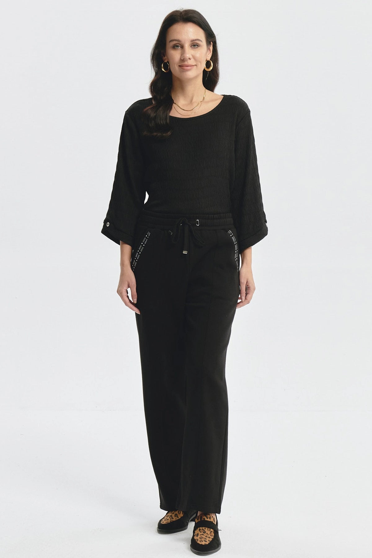 Pantalón Buzo Mujer Con Costura Frontal Negro