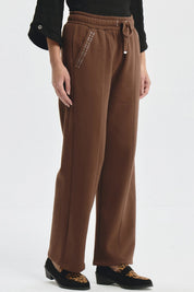 Pantalón Buzo Mujer Con Costura Frontal Café