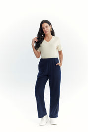 Pantalón Buzo Mujer Calce Recto Micropolar Azul Oscuro