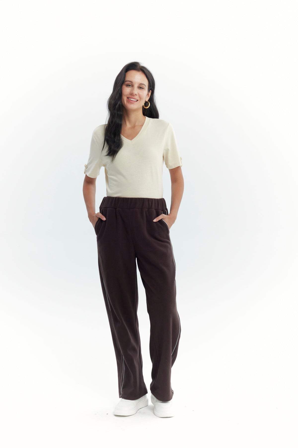 Pantalón Buzo Mujer Calce Recto Micropolar Café Oscuro
