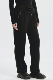 Pantalón Buzo Mujer Calce Recto Con Aplicación Negro