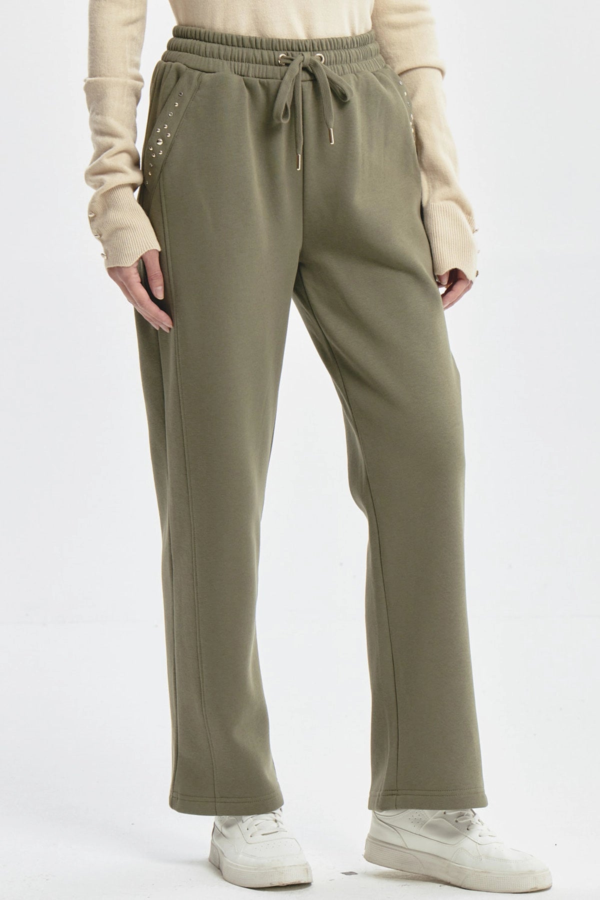 Pantalón Buzo Mujer Calce Recto Con Aplicación Verde