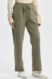 Pantalón Buzo Mujer Calce Recto Con Aplicación Verde