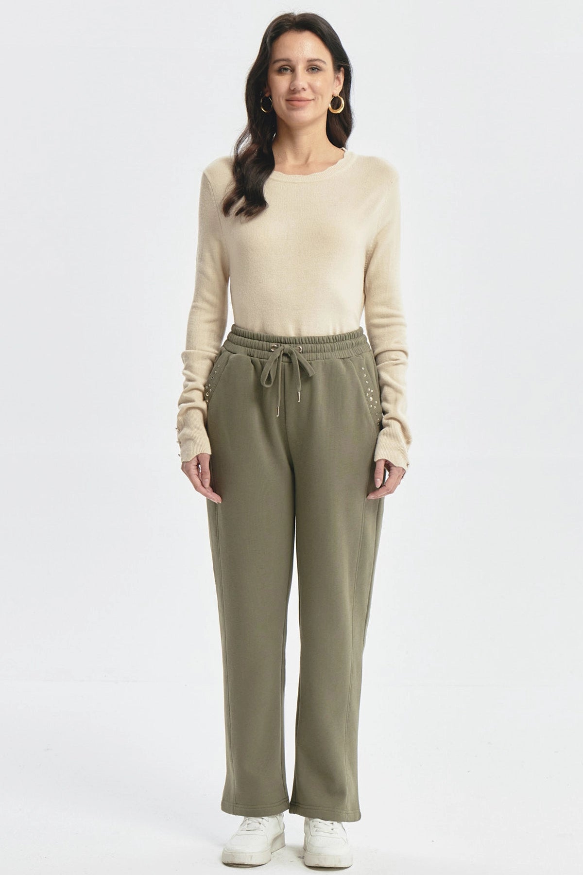 Pantalón Buzo Mujer Calce Recto Con Aplicación Verde