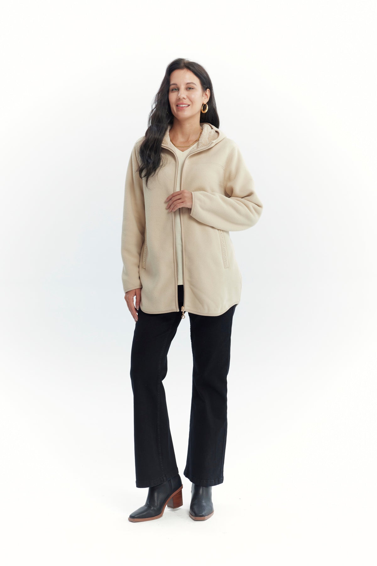 Polar Mujer Largo Detalle Strass Beige Oscuro