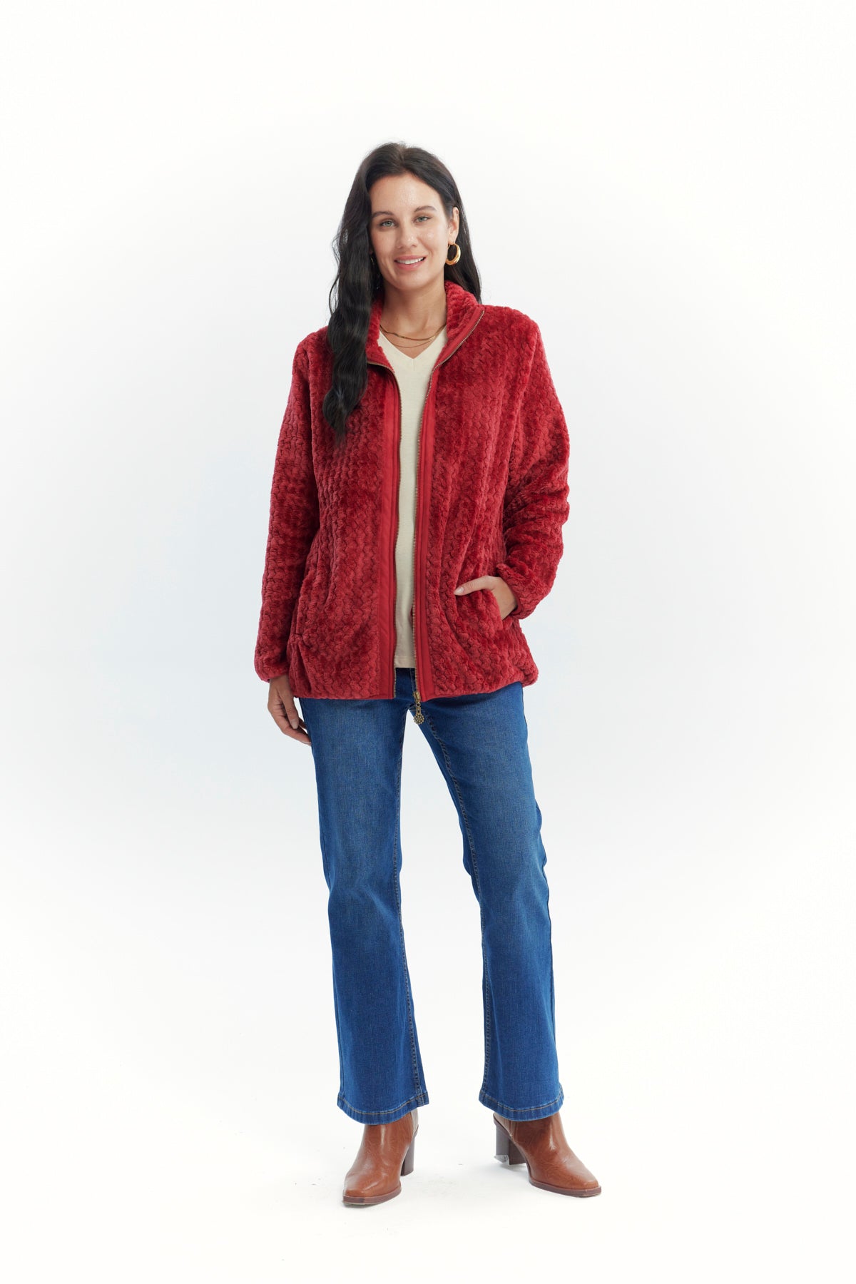 Polar Mujer Textura Rojo Oscuro