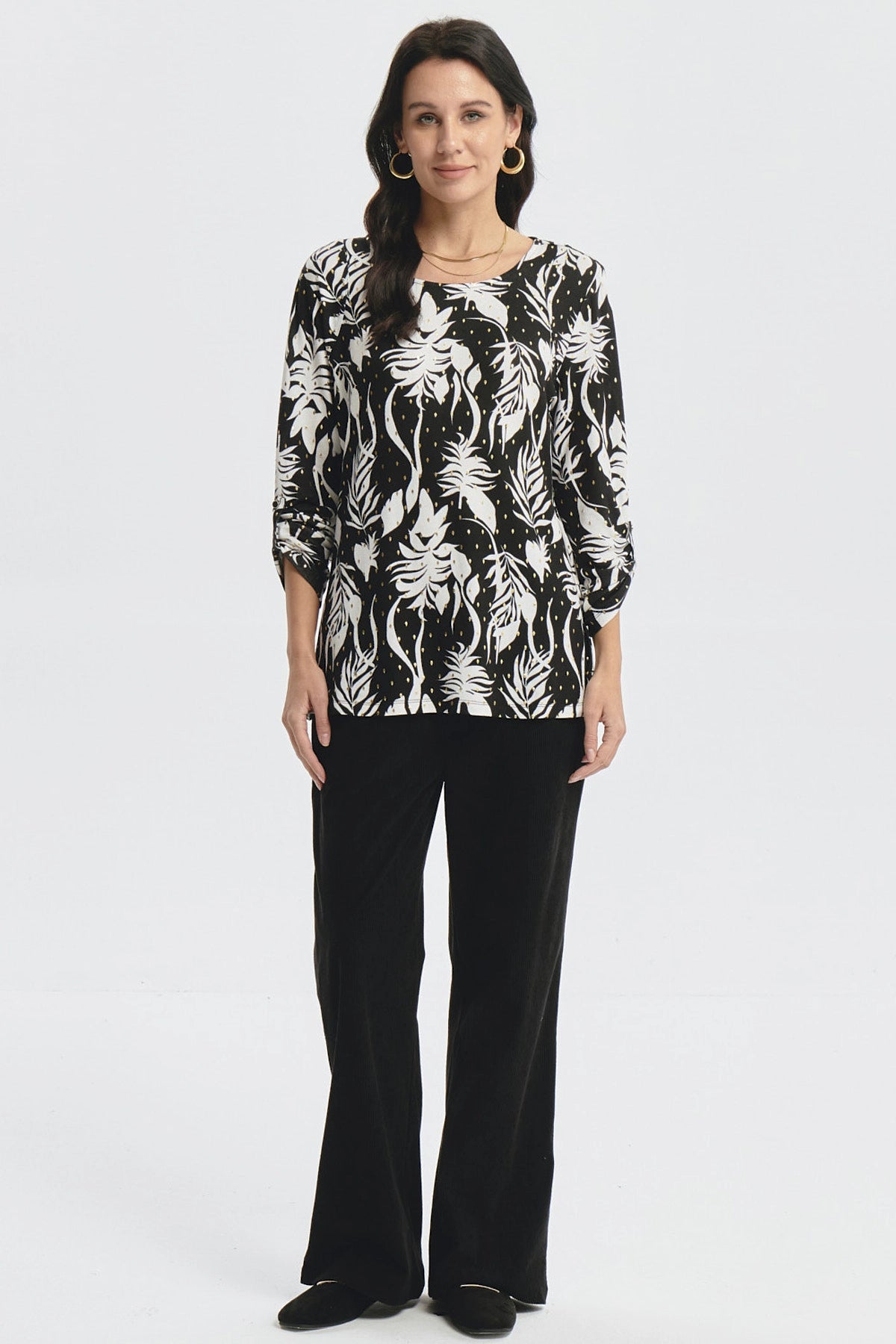 Polera Mujer Roll Up Print Negro