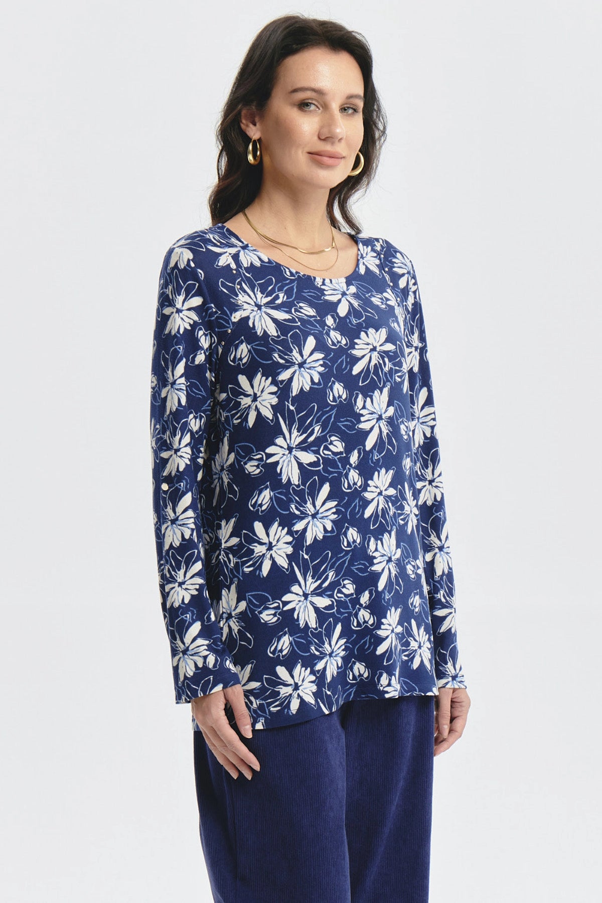 Polera Mujer Roll Up Print Azul