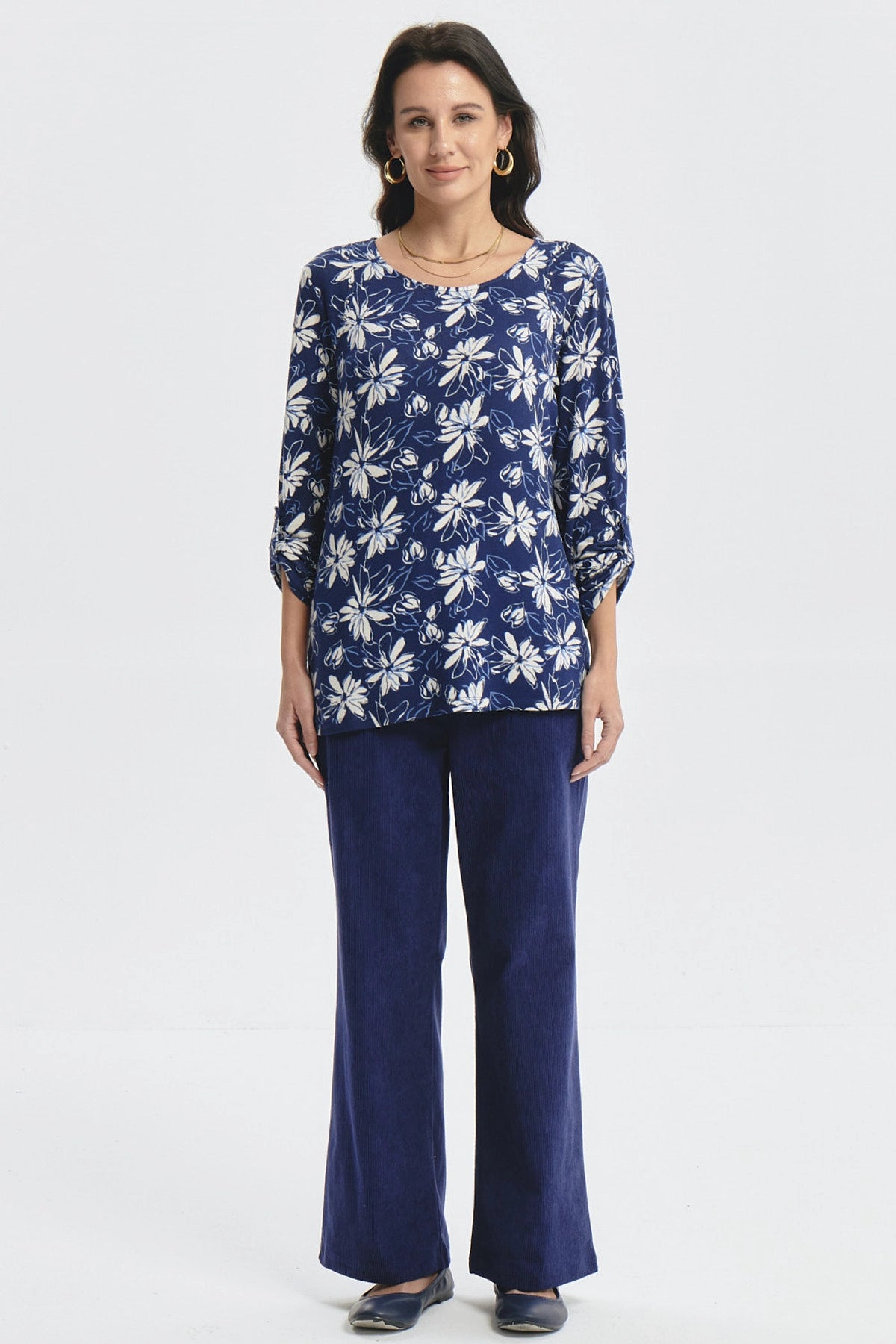 Polera Mujer Roll Up Print Azul