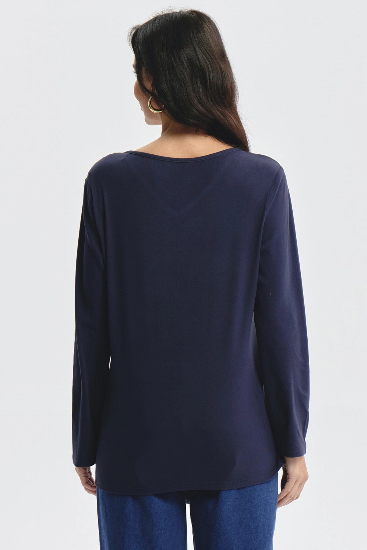 Polera Mujer Detalle Cuello Azul Oscuro