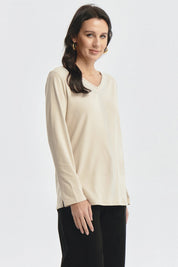 Polera Mujer Detalle Cuello Beige Oscuro