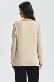 Polera Mujer Detalle Cuello Beige Oscuro