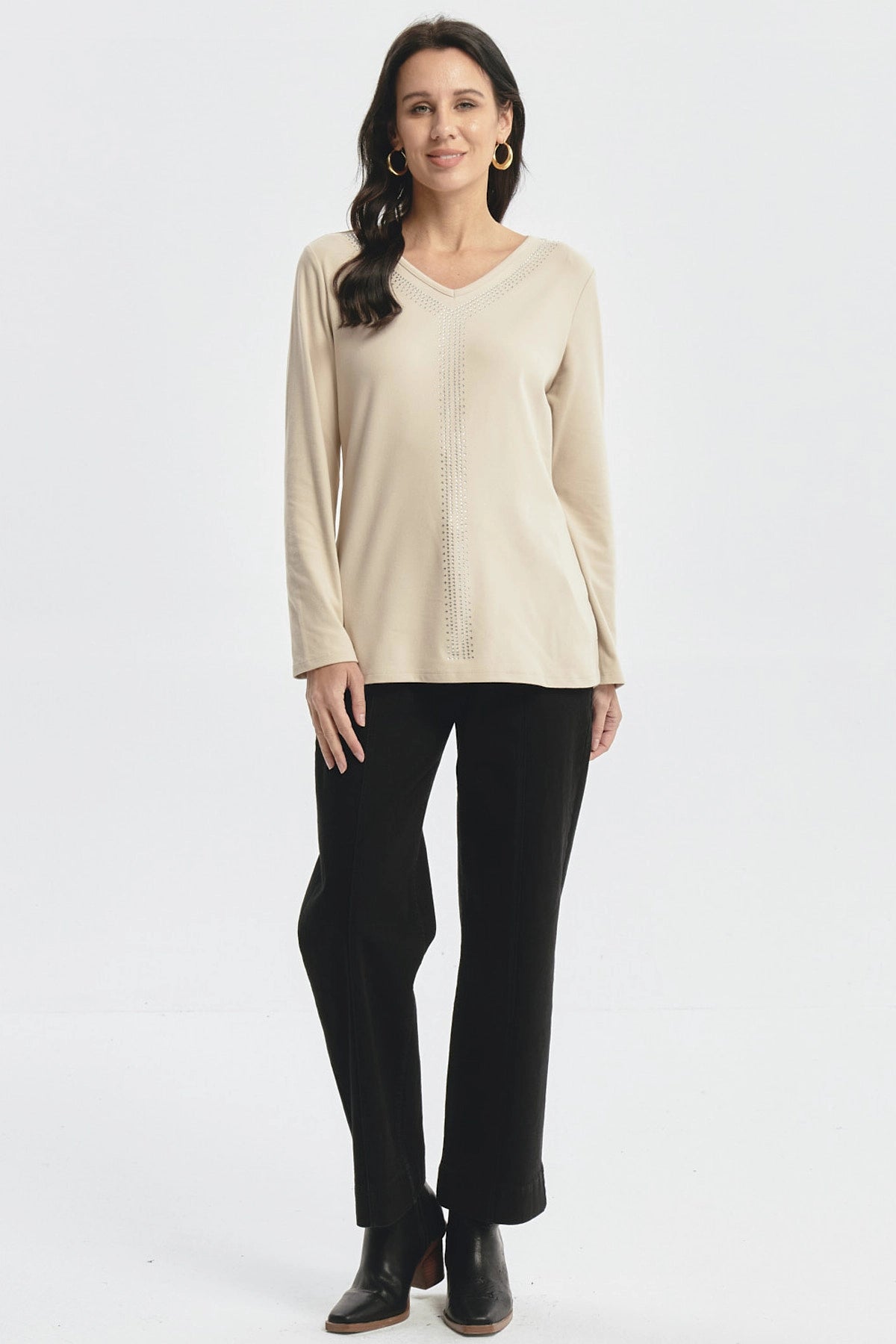 Polera Mujer Detalle Cuello Beige Oscuro