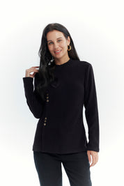 Polera Mujer Detalle Botones Negro