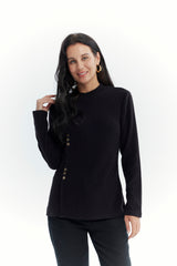 Polera Mujer Detalle Botones Negro