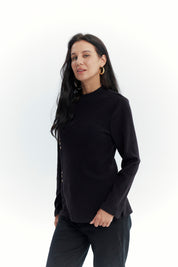 Polera Mujer Detalle Botones Negro