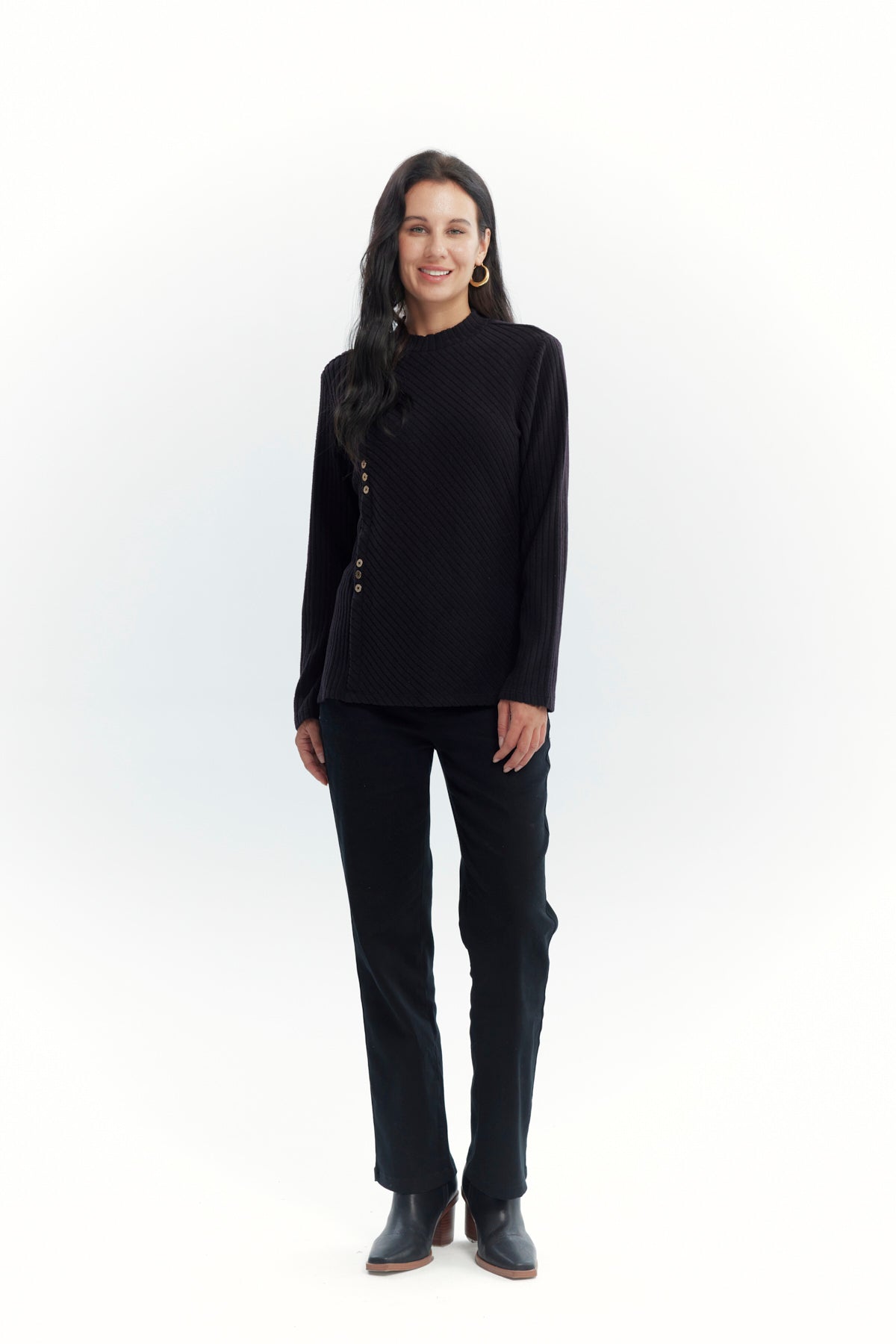 Polera Mujer Detalle Botones Negro