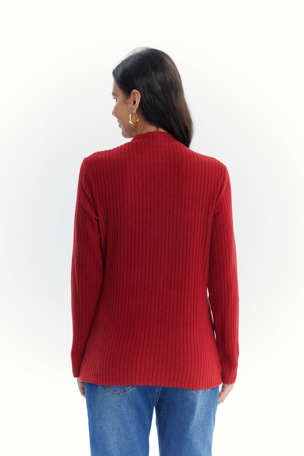 Polera Mujer Detalle Botones Rojo Oscuro